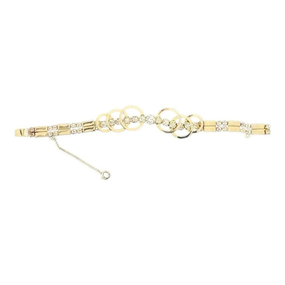 Vintage SAC Rhinestone‎ Bracelet Gold Tone Baguette Crystals Mid Century Signed